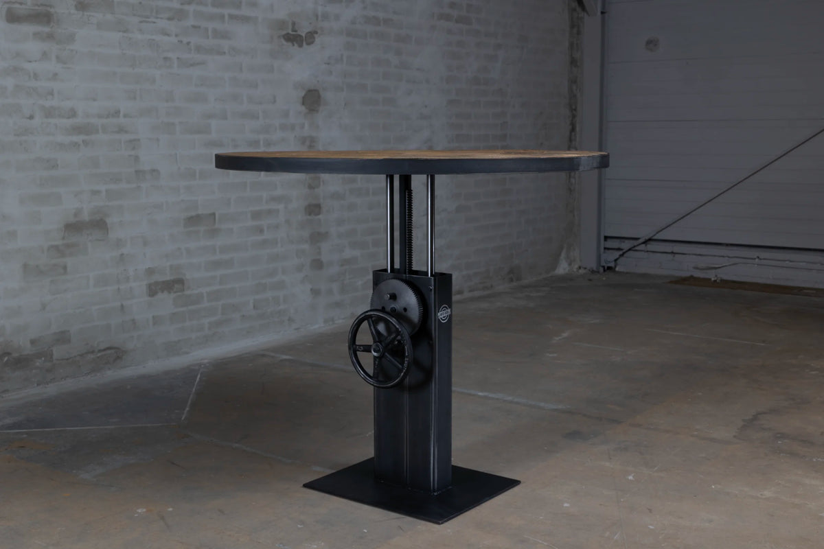Round Height Adjustable Bistro Table with Old Oak Table Top – DT44
