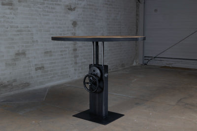 Round Height Adjustable Bistro Table with Old Oak Table Top – DT44