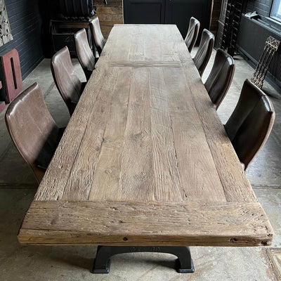 Long industrial design table with iron legs – thick old oak – IND401
