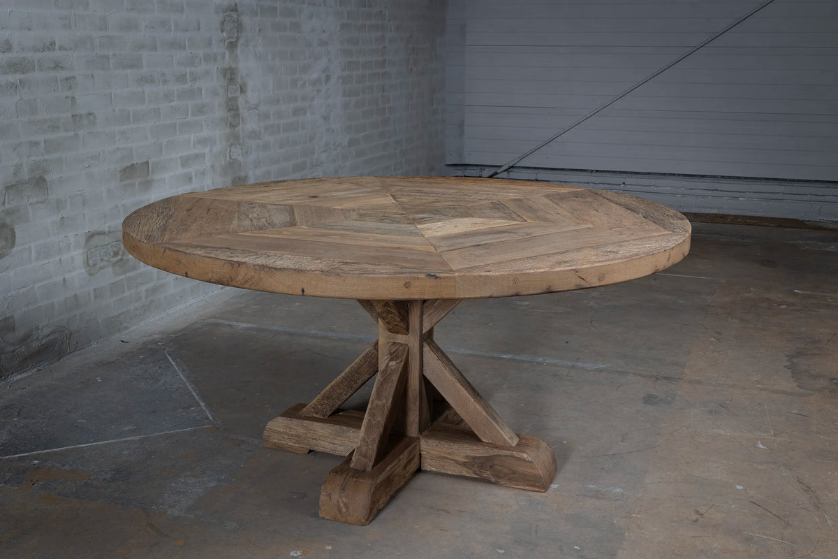 Round refectory dining table – old oak table top – Basel – Z017