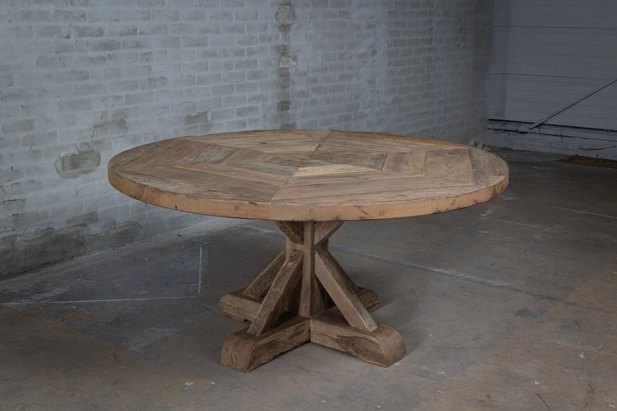 Round refectory dining table – old oak table top – Basel – Z017