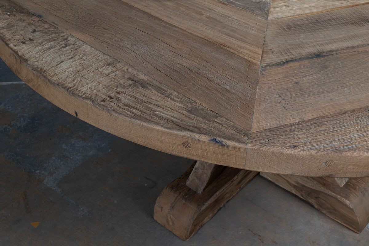 Round refectory dining table – old oak table top – Basel – Z017