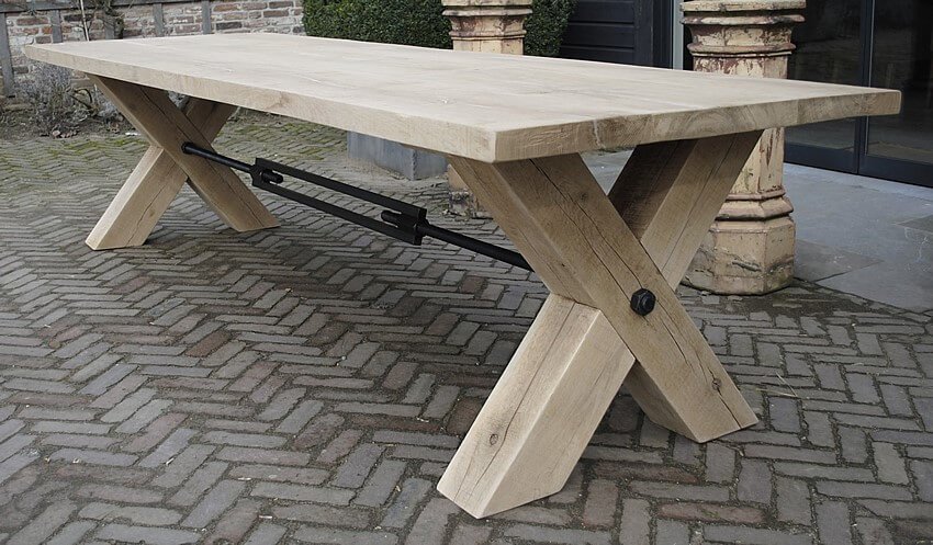 Industrial oak dining table with cross legs – G001