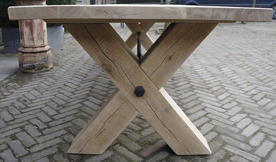 Industrial oak dining table with cross legs – G001