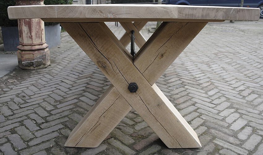 Industrial oak dining table with cross legs – G001
