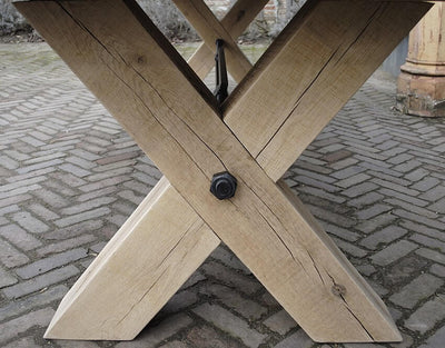 Industrial oak dining table with cross legs – G001