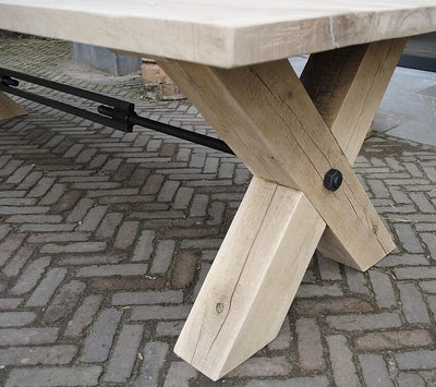 Industrial oak dining table with cross legs – G001