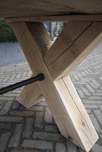 Industrial oak dining table with cross legs – G001