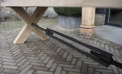 Industrial oak dining table with cross legs – G001