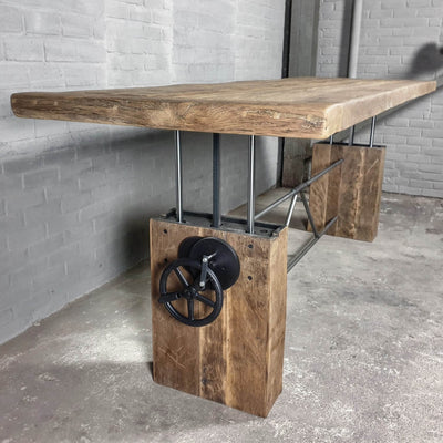 Height adjustable wooden dining table – reclaimed oak – Z015