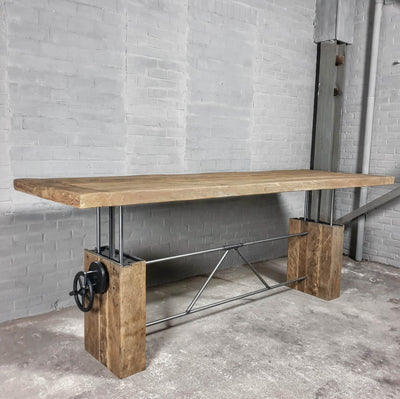Height adjustable wooden dining table – reclaimed oak – Z015