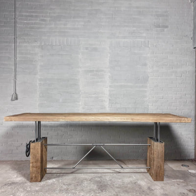 Height adjustable wooden dining table – reclaimed oak – Z015