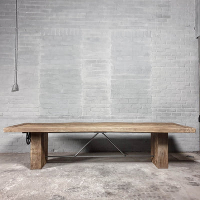 Height adjustable wooden dining table – reclaimed oak – Z015