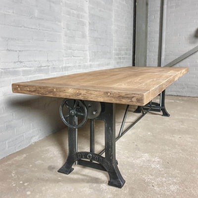 In height adjustable oak dining table – industrial design – IND736