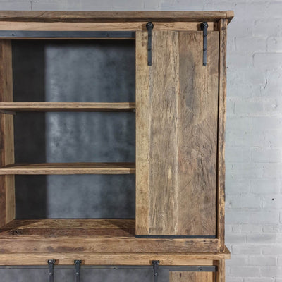 Industrial cupboard in reclaimed oak with steel sliding doors – D004