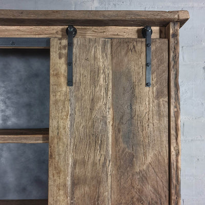 Industrial cupboard in reclaimed oak with steel sliding doors – D004